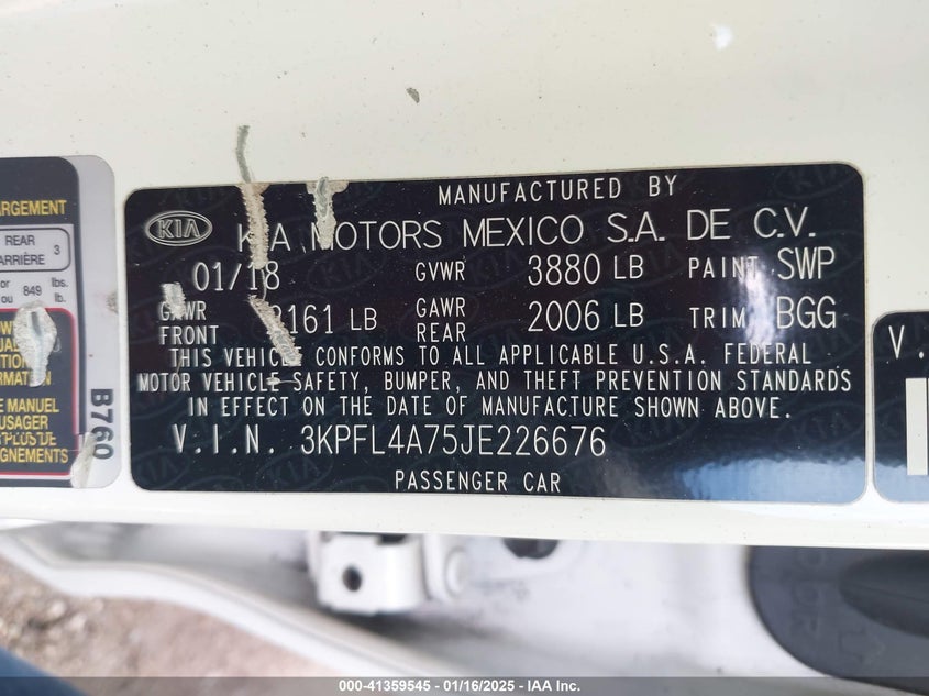 2018 KIA FORTE VIN: 3KPFL4A75JE226676