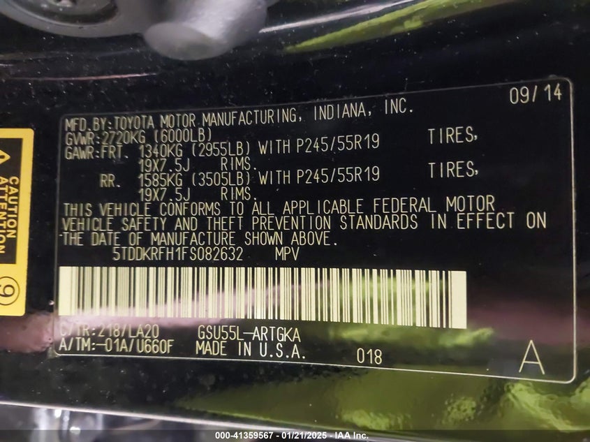 2015 TOYOTA HIGHLANDER LIMITED V6 - 5TDDKRFH1FS082632