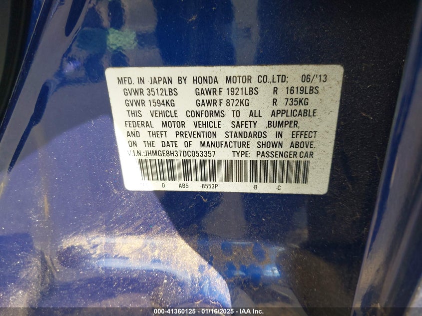 2013 HONDA FIT - JHMGE8H37DC053357