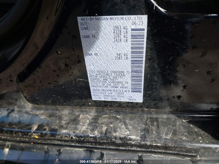 2023 NISSAN ALTIMA VIN: 1N4BL4BVXPN413143