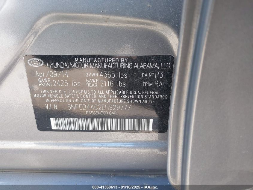 2014 HYUNDAI SONATA GLS - 5NPEB4AC2EH929777