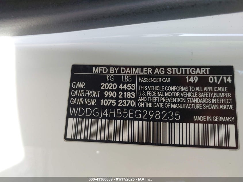 2014 MERCEDES-BENZ C VIN: WDDGJ4HB5EG298235