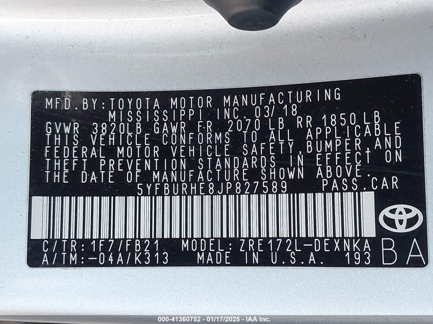 2018 TOYOTA COROLLA LE - 5YFBURHE8JP827589