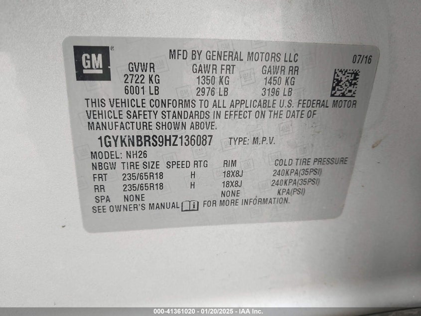 2017 CADILLAC XT5 LUXURY - 1GYKNBRS9HZ136087