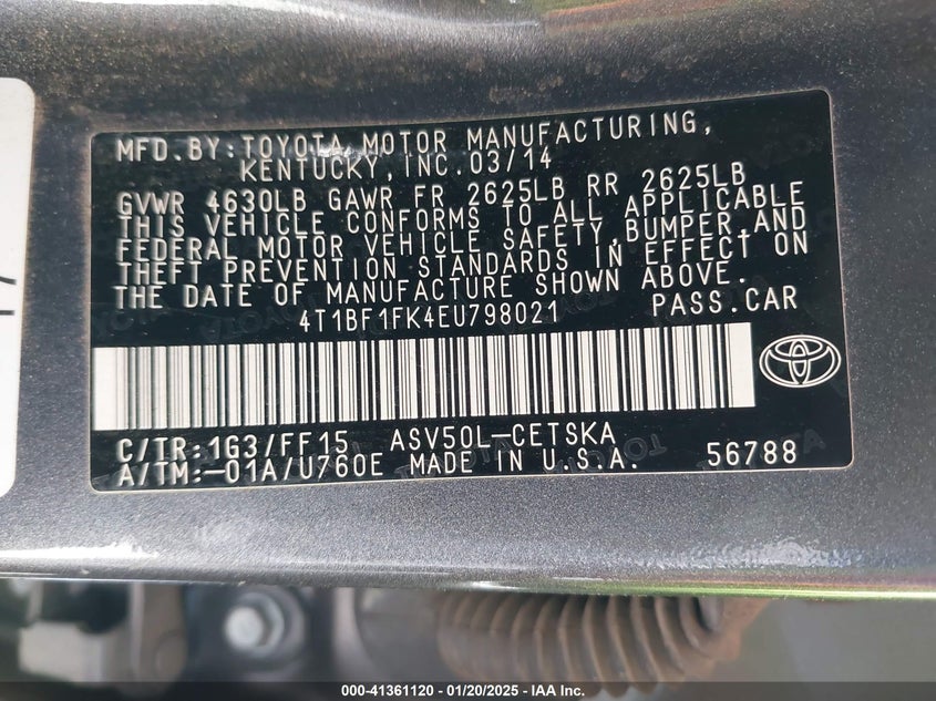 2014 TOYOTA CAMRY VIN: 4T1BF1FK4EU798021
