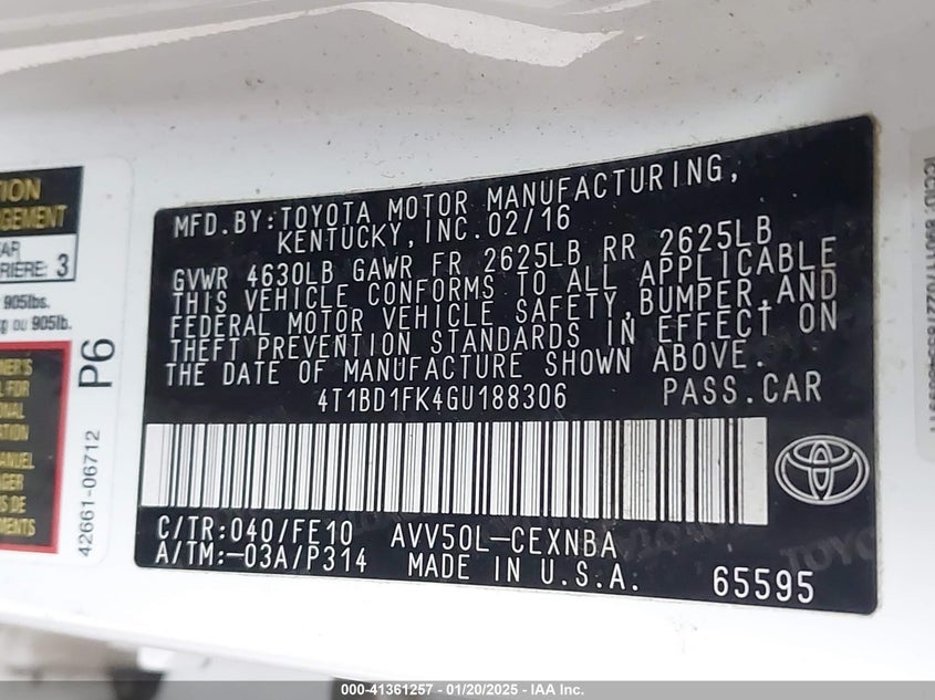 2016 TOYOTA CAMRY HYBRID LE - 4T1BD1FK4GU188306