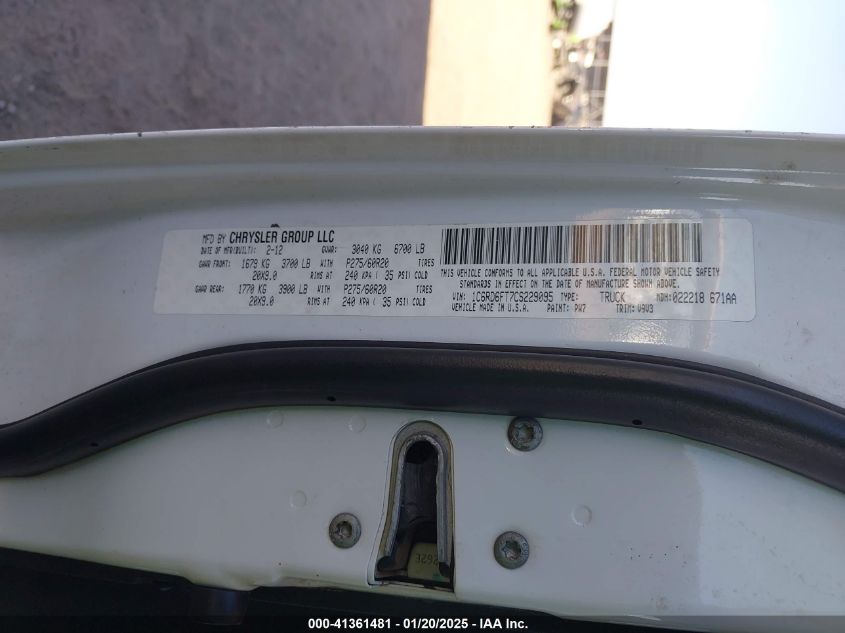 2012 Ram 1500 St VIN: 1C6RD6FT7CS229095 Lot: 41361481