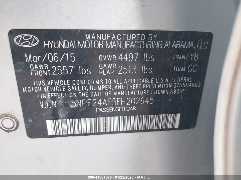 2015 HYUNDAI SONATA SE - 5NPE24AF5FH202645
