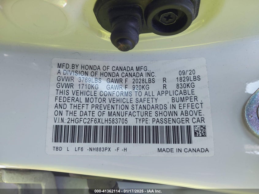 2020 HONDA CIVIC LX - 2HGFC2F6XLH583705