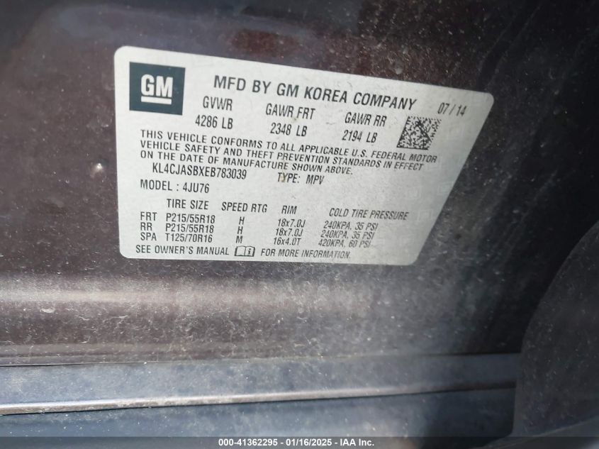 VIN KL4CJASBXEB783039 2014 BUICK ENCORE no.9