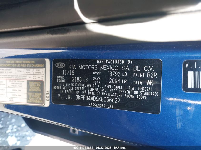 2019 KIA FORTE S - 3KPF34AD9KE056622