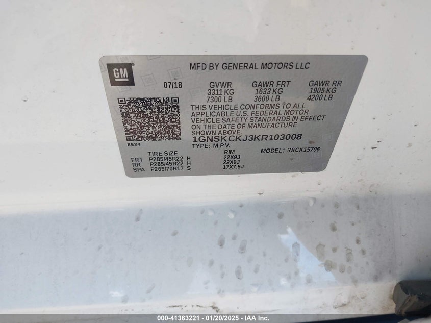 2019 CHEVROLET TAHOE PREMIER - 1GNSKCKJ3KR103008