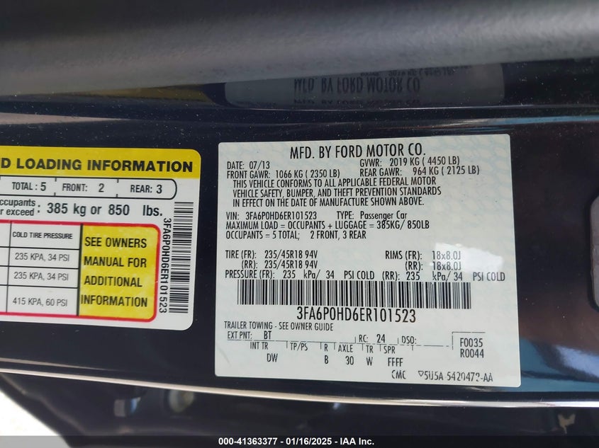 2014 FORD FUSION VIN: 3FA6P0HD6ER101523