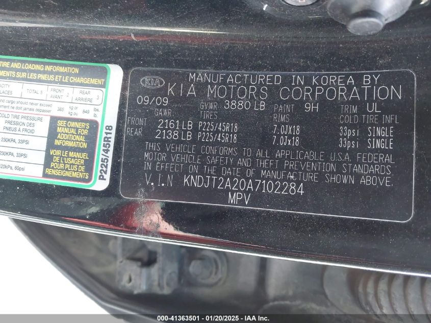 2010 Kia Soul + VIN: KNDJT2A20A710228 Lot: 41363501