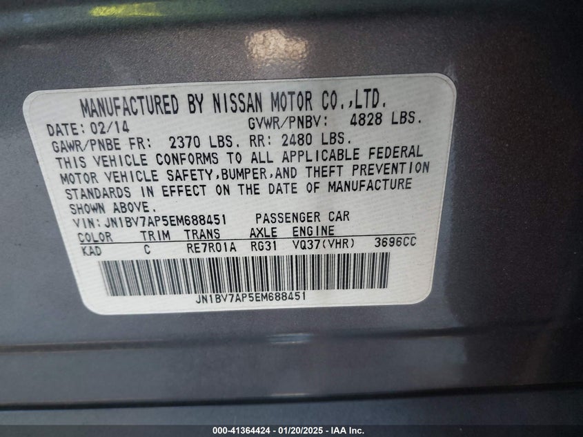 2014 INFINITI Q50 PREMIUM - JN1BV7AP5EM688451