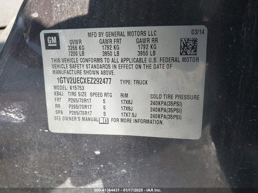 2014 GMC SIERRA 1500 SLE - 1GTV2UECXEZ292477