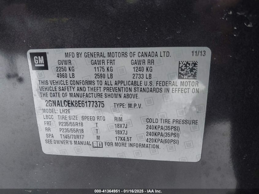 VIN 2GNALCEK8E6177375 2014 CHEVROLET EQUINOX no.9