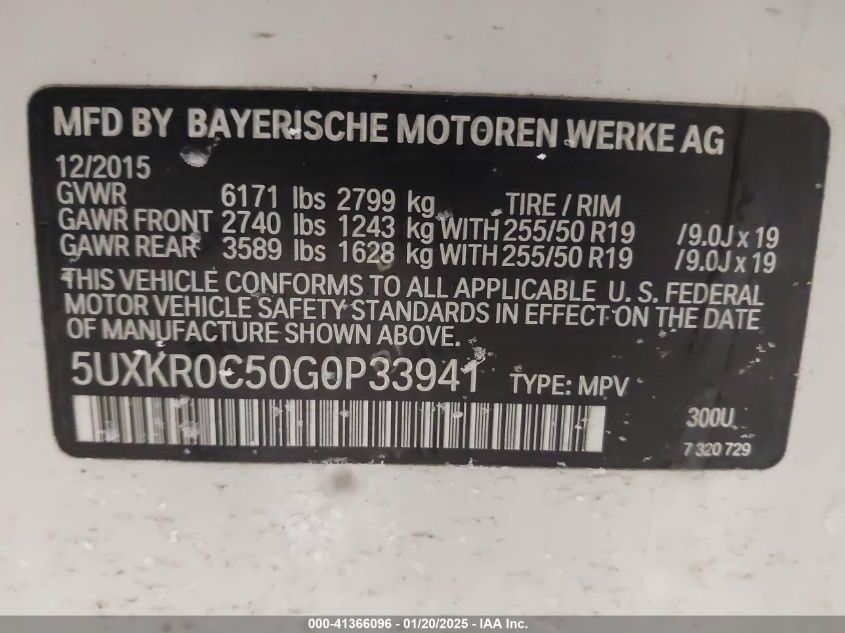 VIN 5UXKR0C50G0P33941 2016 BMW X5, Xdrive35I no.9