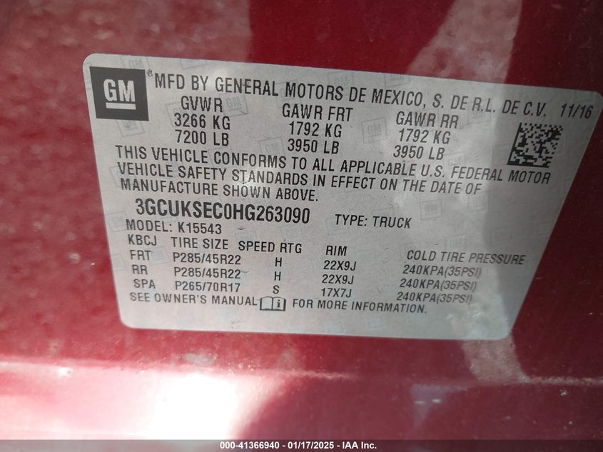 2017 CHEVROLET SILVERADO 1500 2LZ - 3GCUKSEC0HG263090