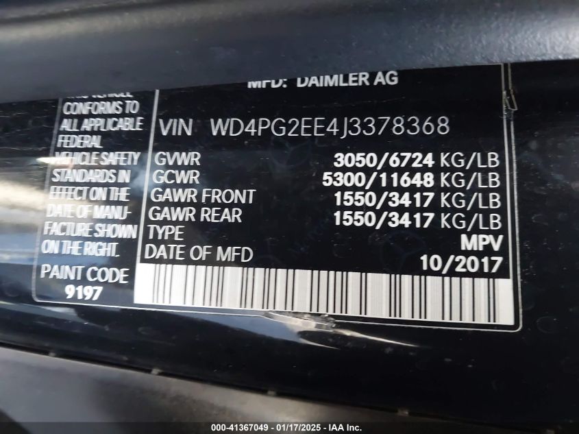 VIN WD4PG2EE4J3378368 2018 Mercedes-Benz Metris no.9