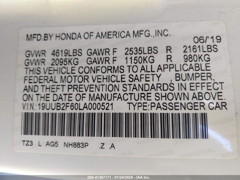2020 Acura Tlx A-Spec/A-Spec W/Red Leather VIN: 19UUB2F60LA000521 Lot: 41367171