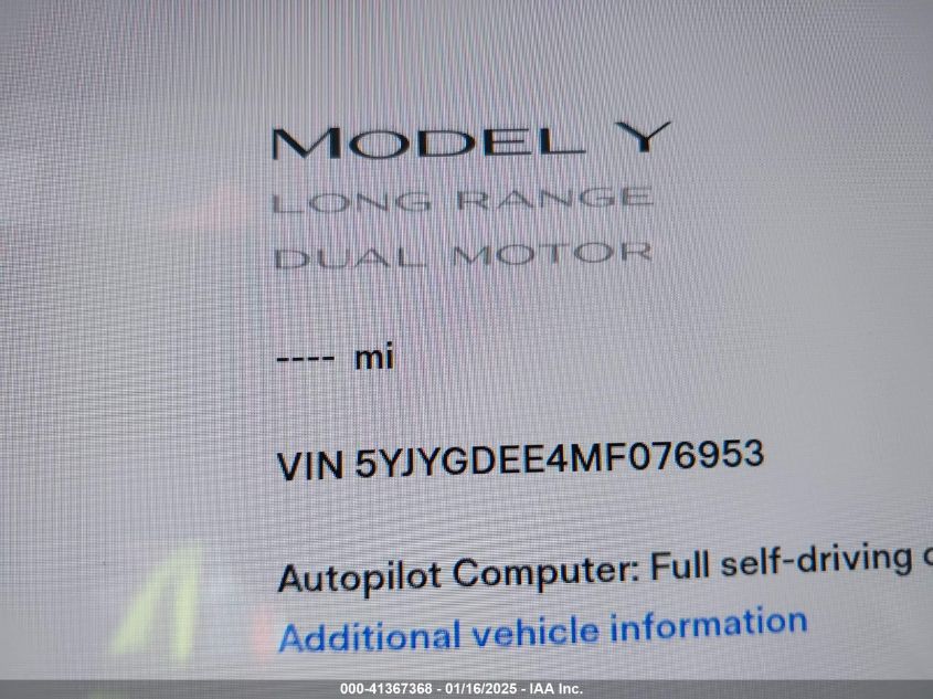 VIN 5YJYGDEE4MF076953 2021 TESLA MODEL Y no.16