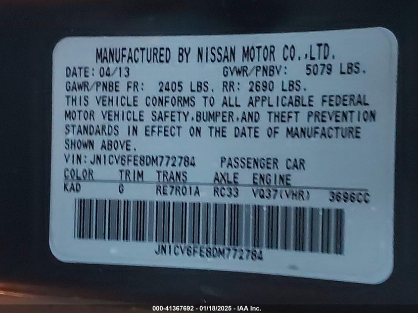 2013 INFINITI G37 - JN1CV6FE8DM772784