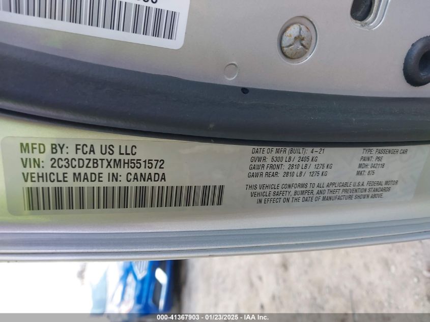 2021 Dodge Challenger R/T VIN: 2C3CDZBTXMH51572 Lot: 41367903