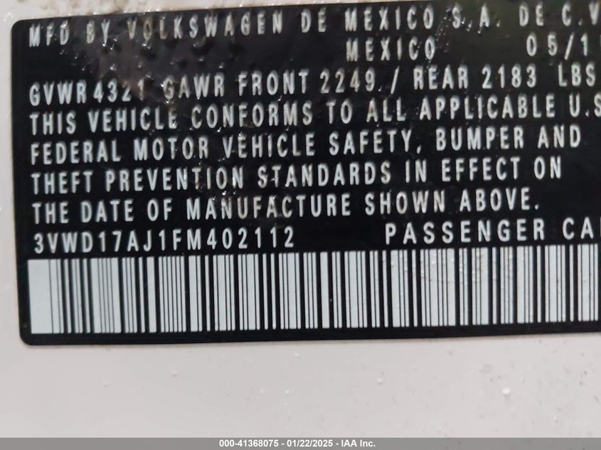 2015 VOLKSWAGEN JETTA 1.8T SE - 3VWD17AJ1FM402112