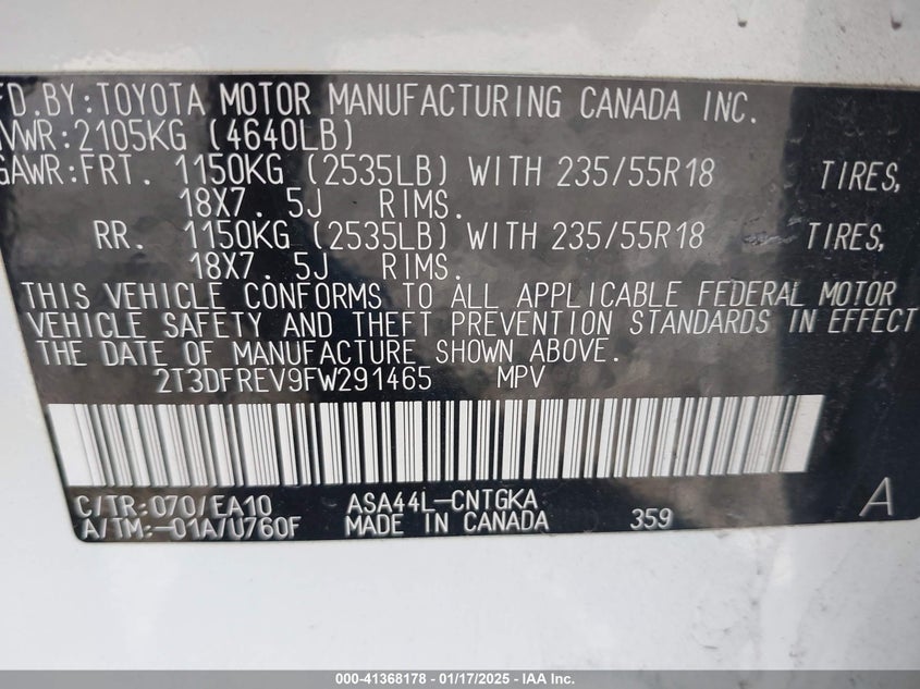 2015 TOYOTA RAV4 LIMITED - 2T3DFREV9FW291465