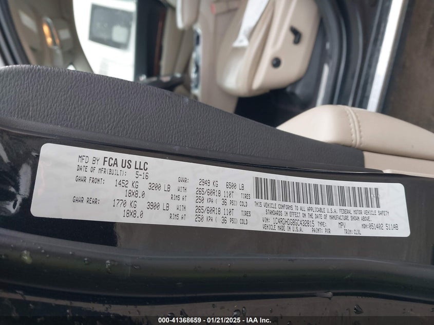 2016 DODGE DURANGO LIMITED - 1C4RDHDG8GC432815