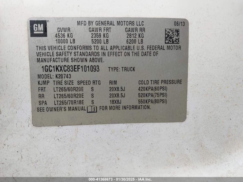 2014 Chevrolet Silverado Lt VIN: 1GC1KXC83EF10109 Lot: 41368673