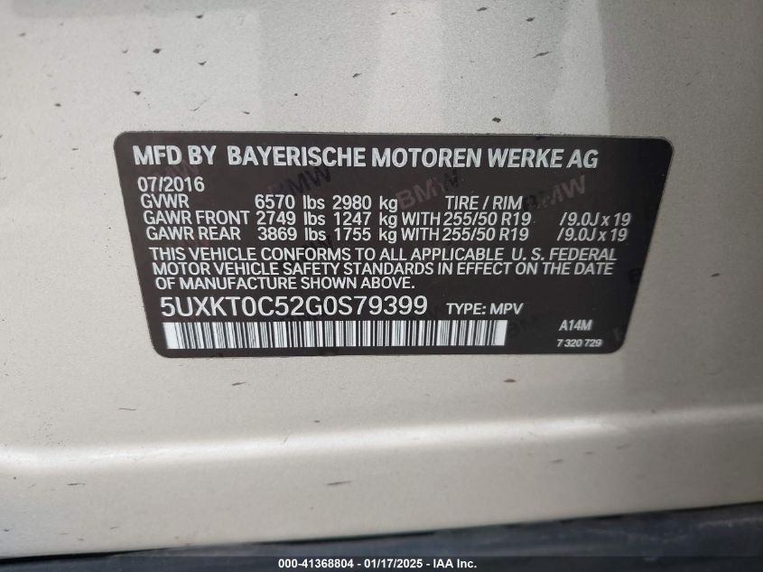 VIN 5UXKT0C52G0S79399 2016 BMW X5, Edrive Xdrive40E no.9