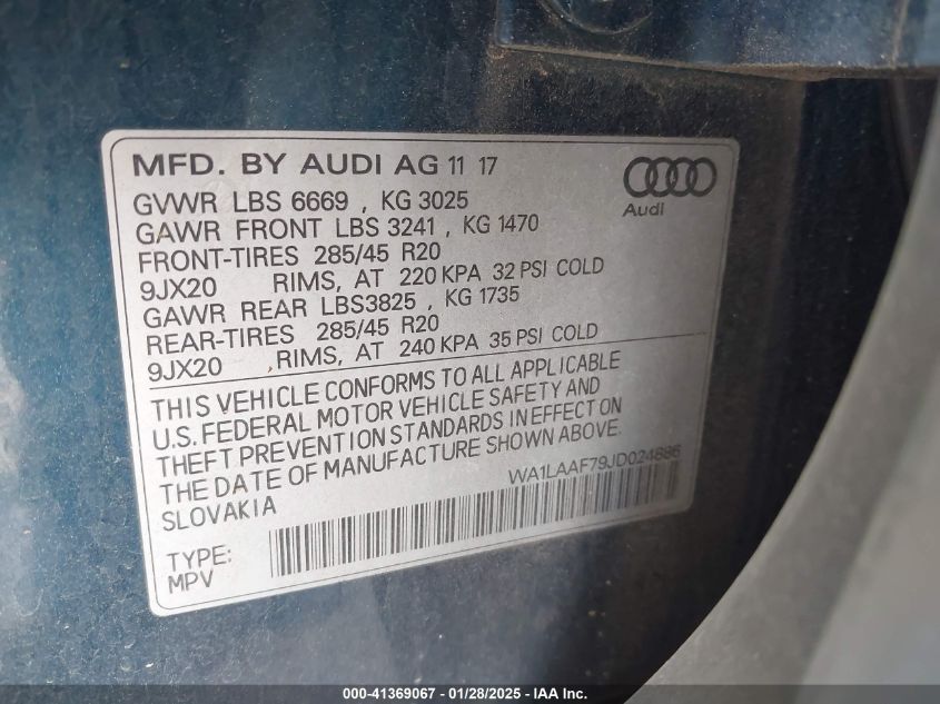 VIN WA1LAAF79JD024886 2018 AUDI Q7 no.9