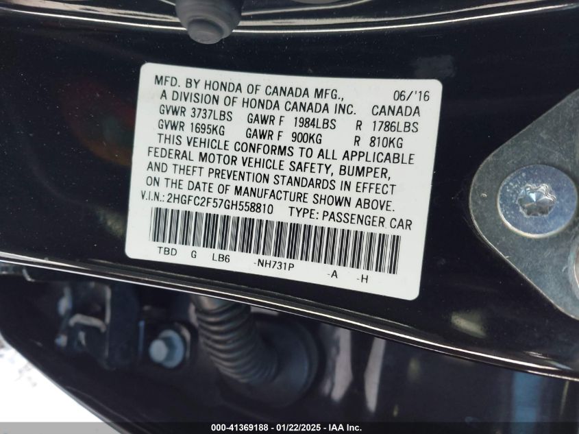 VIN 2HGFC2F57GH558810 2016 Honda Civic, LX no.9