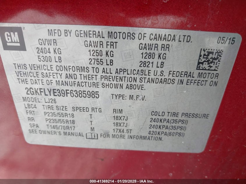 2015 GMC TERRAIN SLT-2 - 2GKFLYE39F6385985