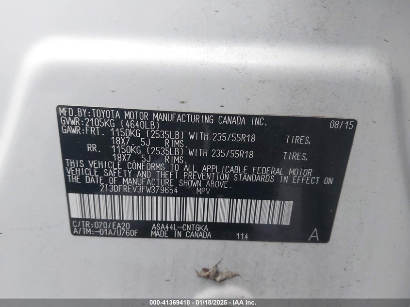 2015 TOYOTA RAV4 LIMITED - 2T3DFREV3FW379654