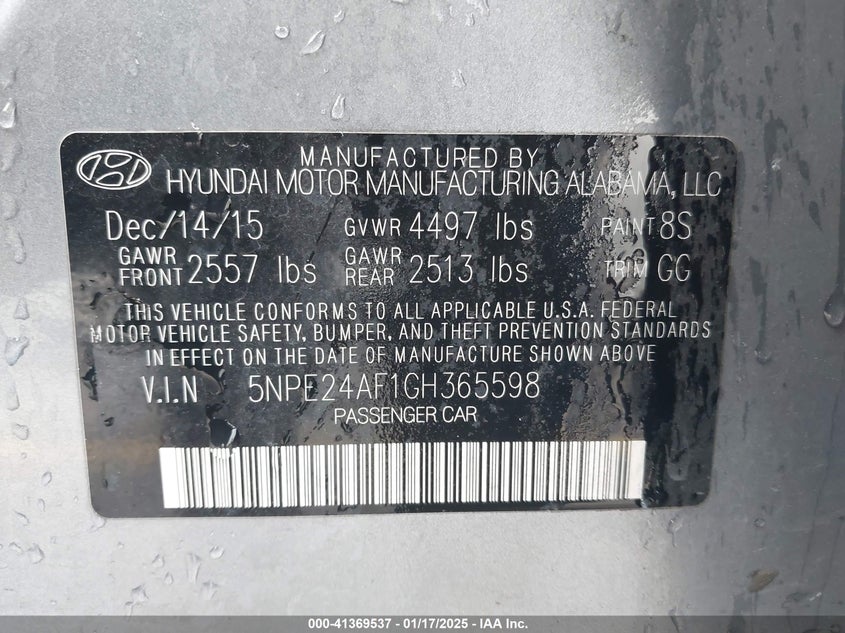 2016 HYUNDAI SONATA VIN: 5NPE24AF1GH365598