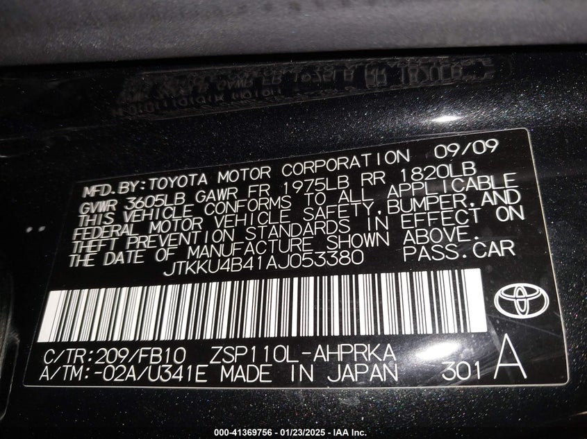 2010 SCION XD VIN: JTKKU4B41AJ053380