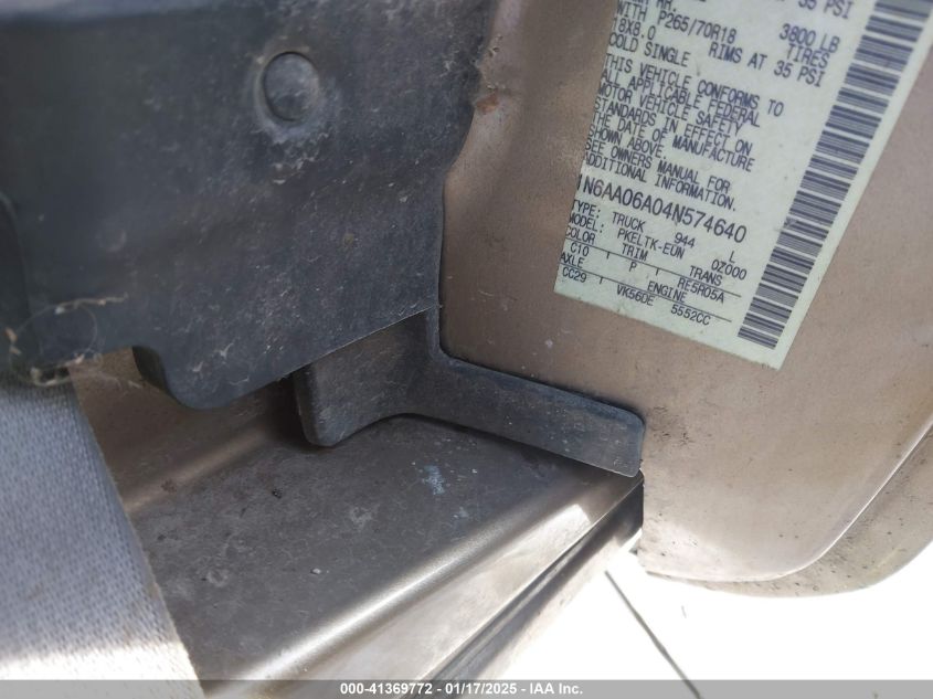 2004 Nissan Titan Se VIN: 1N6AA06A04N574640 Lot: 41369772