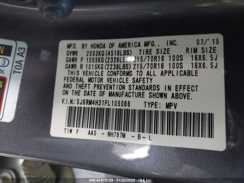 2015 HONDA CR-V LX - 5J6RM4H31FL105066