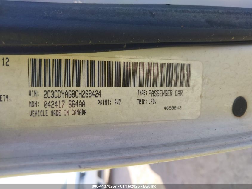 2012 Dodge Challenger Sxt VIN: 2C3CDYAG8CH268424 Lot: 41370267