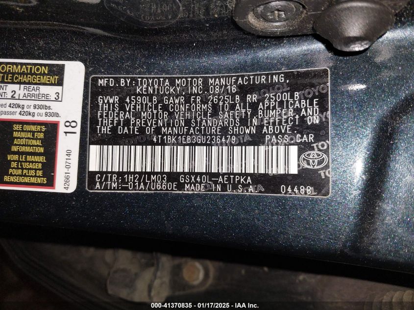 2016 TOYOTA AVALON LIMITED - 4T1BK1EB3GU236479