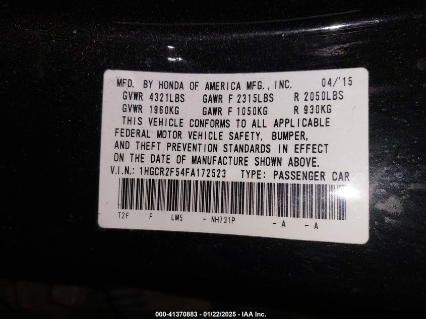 2015 HONDA ACCORD SPORT - 1HGCR2F54FA172523