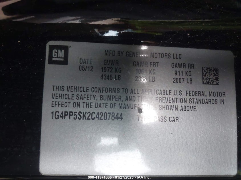 2012 BUICK VERANO VIN: 1G4PP5SK2C4207844