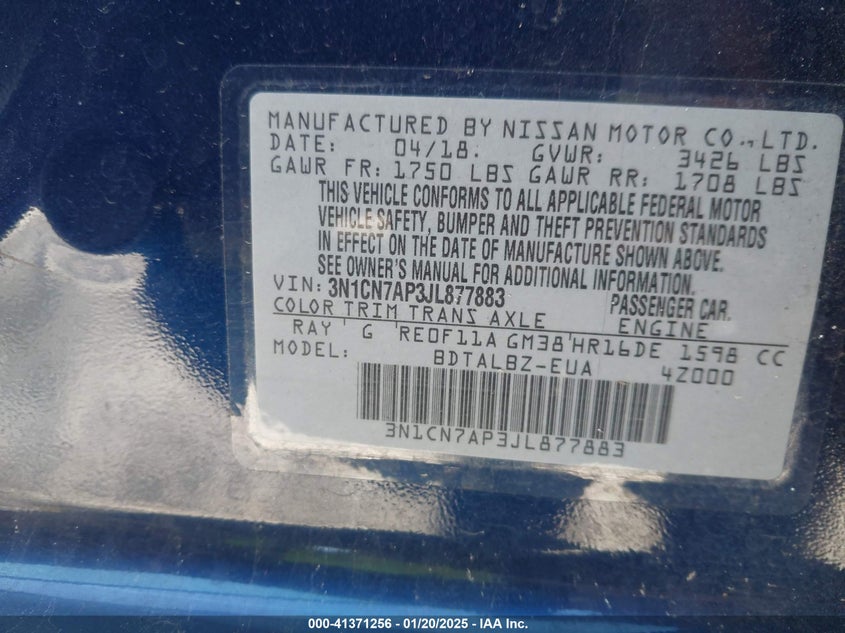 2018 NISSAN VERSA 1.6 SV - 3N1CN7AP3JL877883