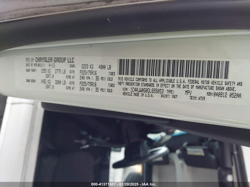 2013 JEEP WRANGLER / VIN: 1C4AJWAG0DL655053