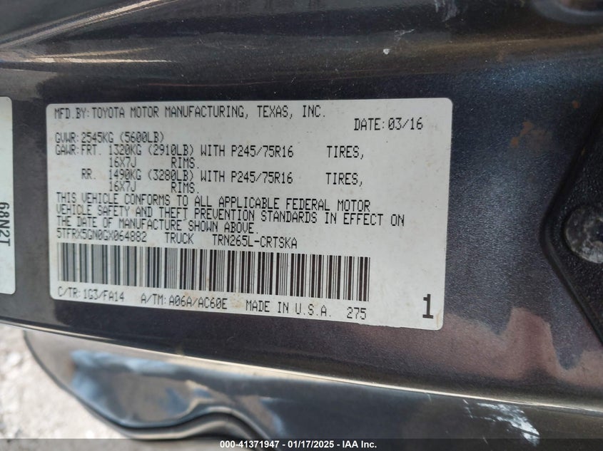 2016 TOYOTA TACOMA SR5 - 5TFRX5GN0GX064882