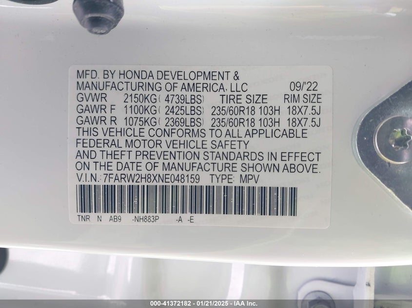 2022 HONDA CR-V AWD EX-L - 7FARW2H8XNE048159