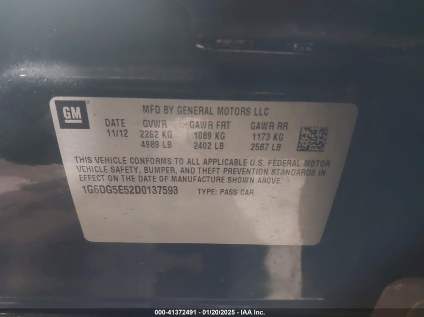 2013 CADILLAC CTS VIN: 1G6DG5E52D0137593